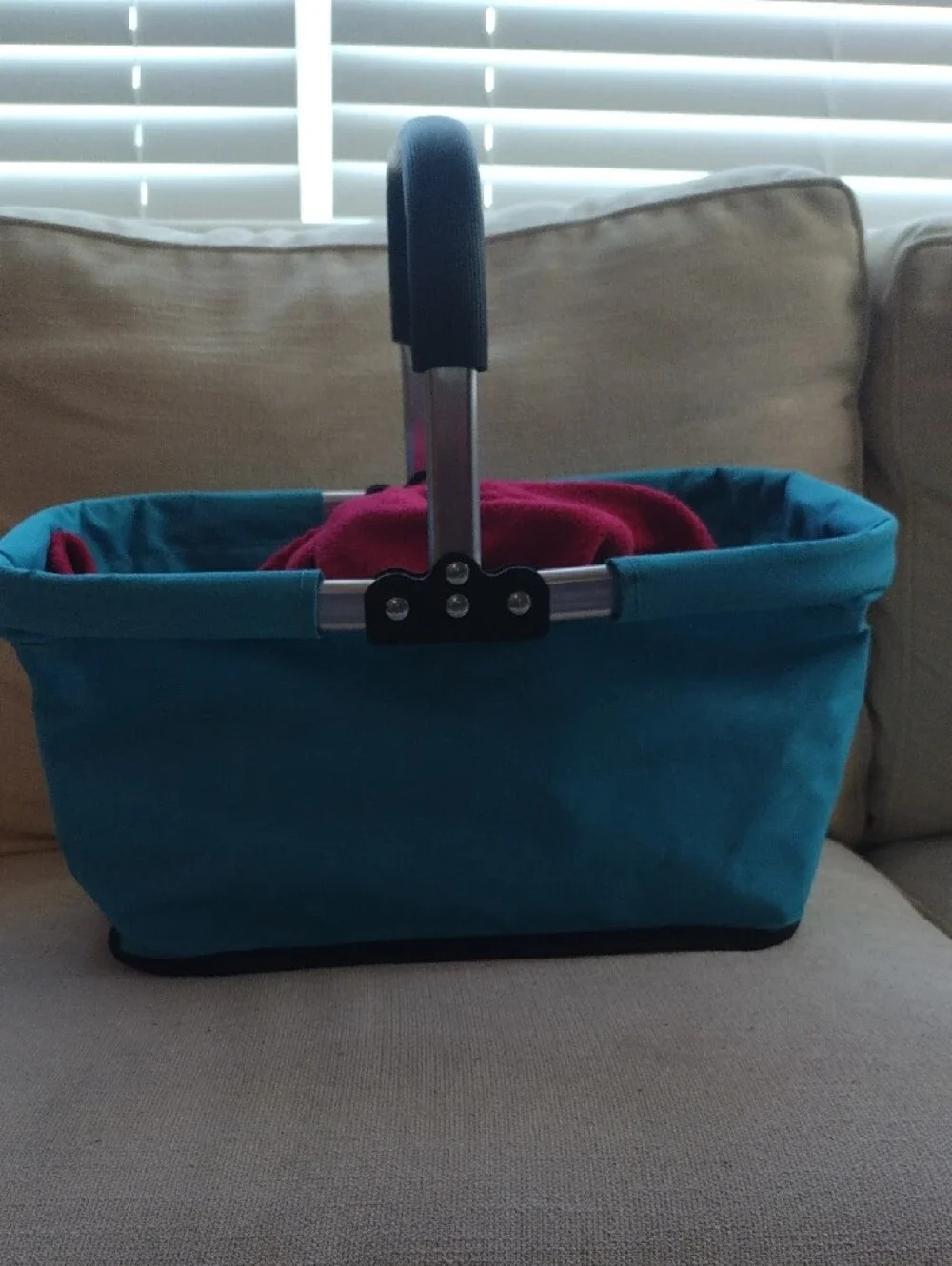 JM Collection Collapsible Turquoise Tote with Black Handle